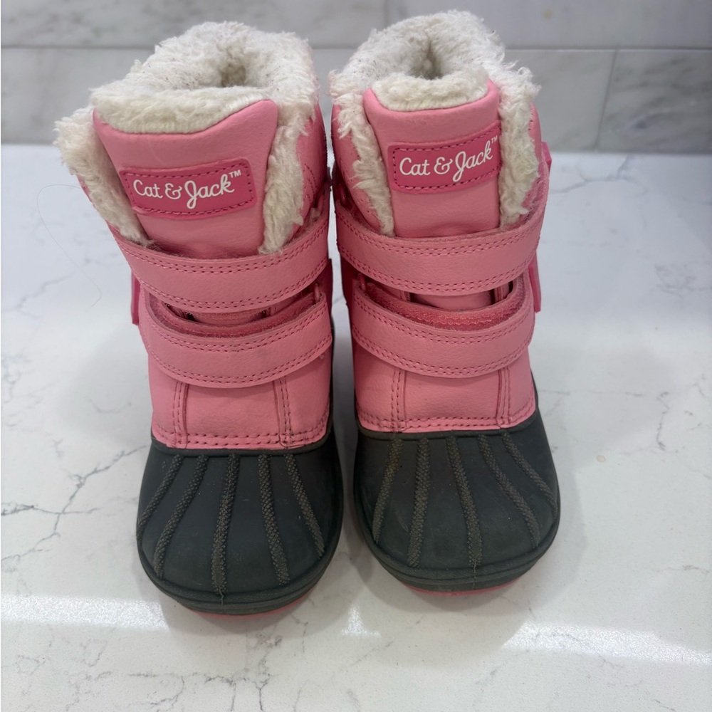 Cat & Jack Pink and Black Kids Snow Boots with Faux-Fur Lining